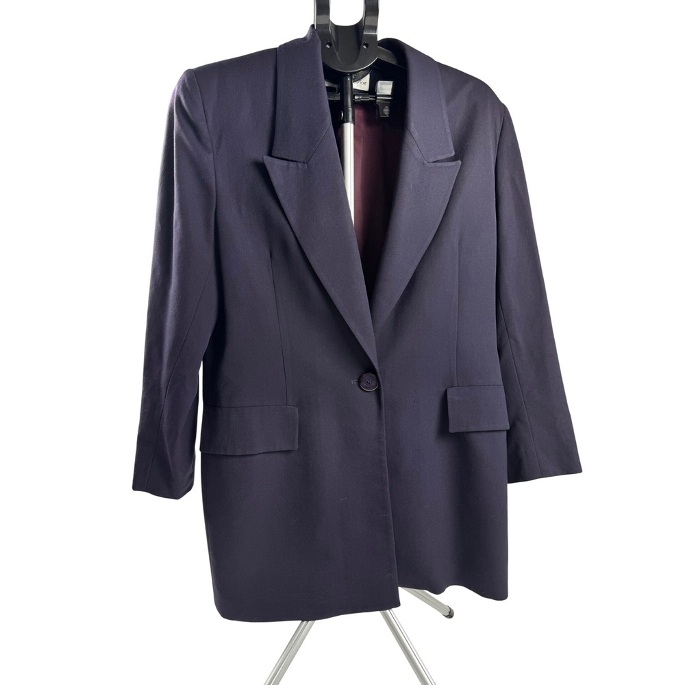 Vintage Christian Dior Navy Blue 100% Wool Longline Blazer Jacket USA 80s
